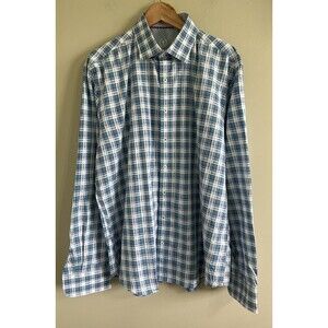 Bugatchi Uomo Shaped Fit Blue Plaid Button Down Shirt Mens Size Tag Missing